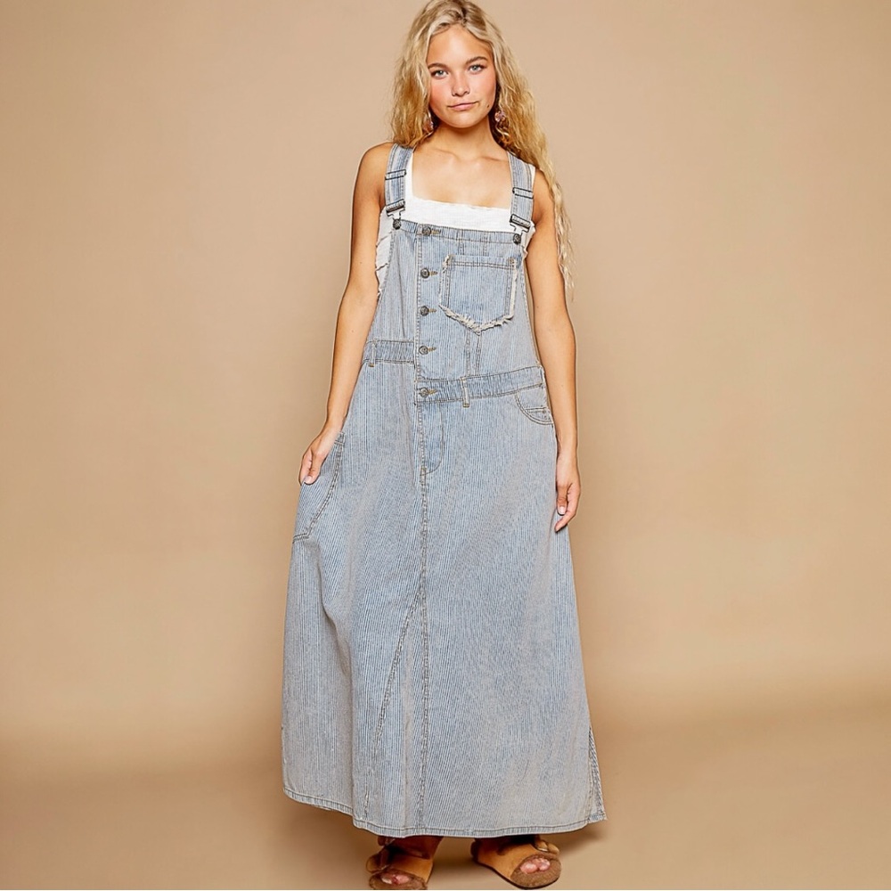NWT POL Striped Denim Overall Dress - Picture 4 of 8